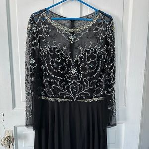 Hand Beaded Black Long Sleeve Prom Dress